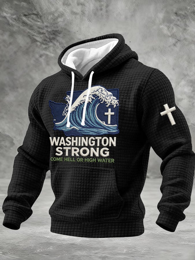 Men's Retro Washington Strong Come Hell Or High Water Print Hoodie