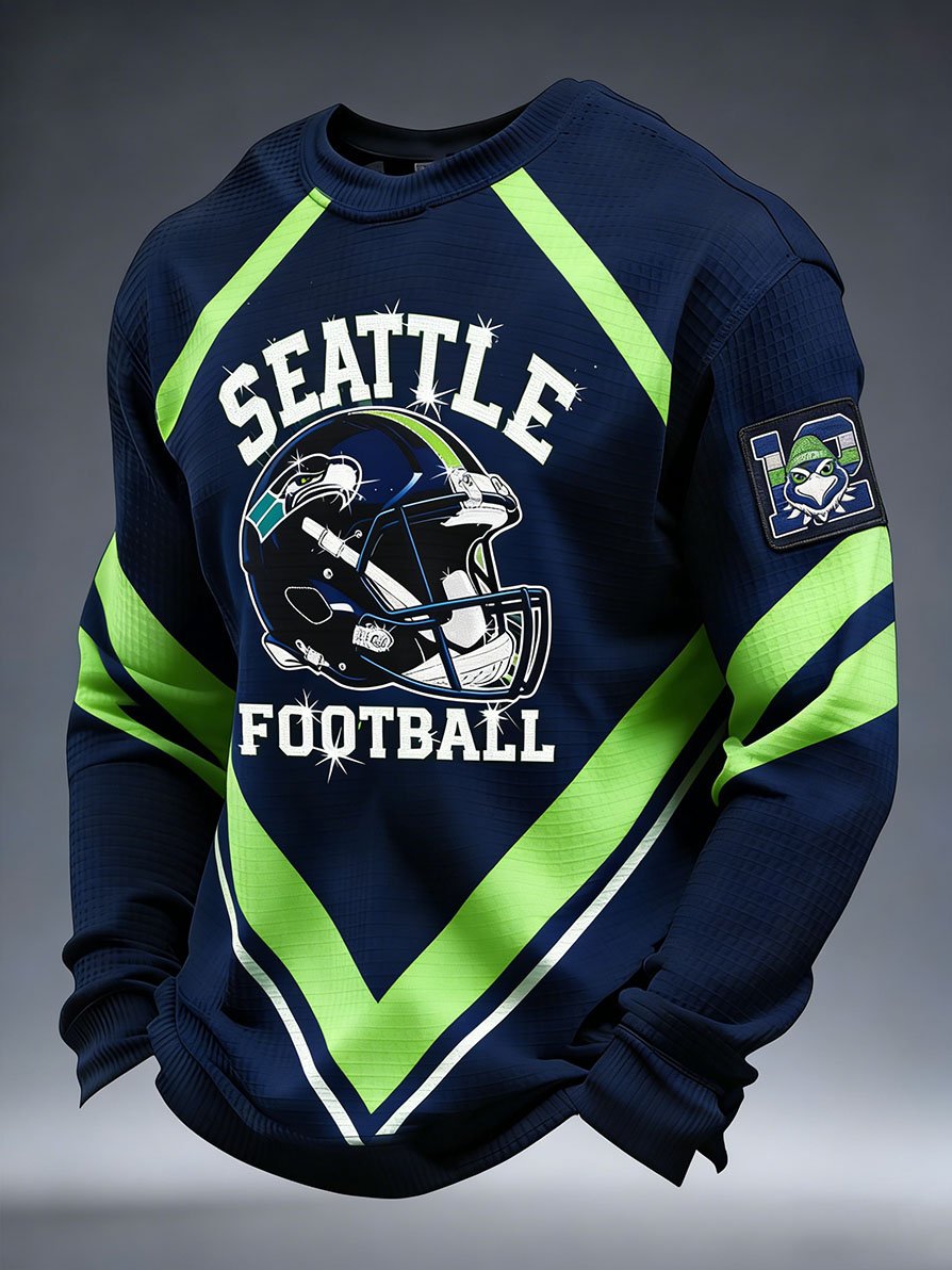 Men's Fashion Seattle Football Fan Waffle Knit Long-Sleeve T-Shirt