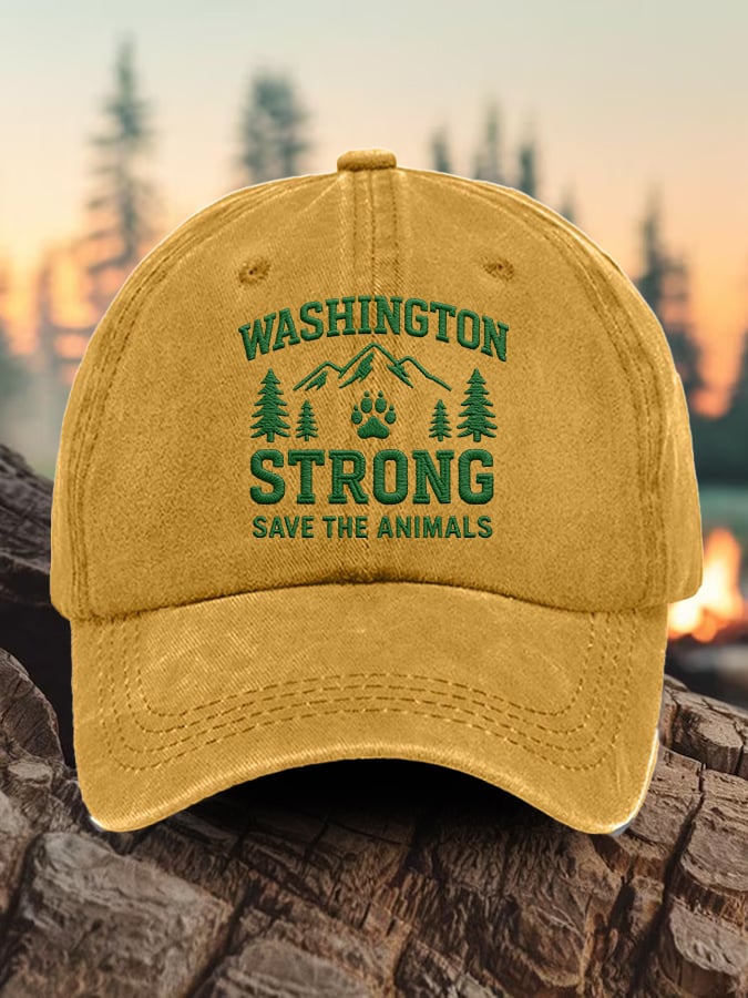 Retro Washington Strong Save The Animals Print Baseball Cap