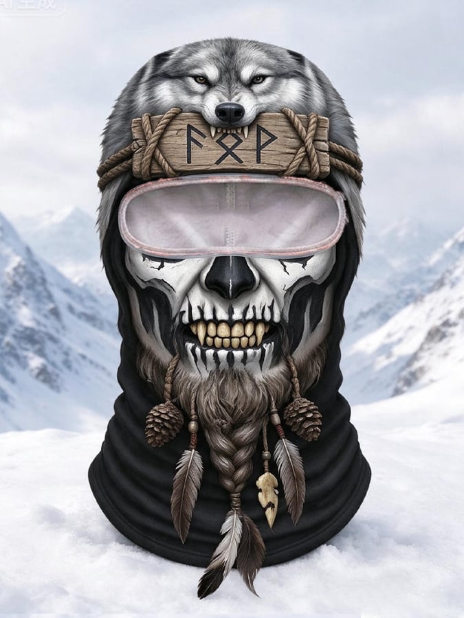 Men’s Outdoor Warm, Quirky Viking-Themed Balaclava with Expressive Design