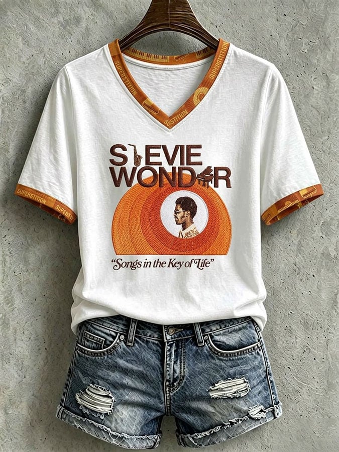Women's Vintage Musical Art Print Casual T-shirt