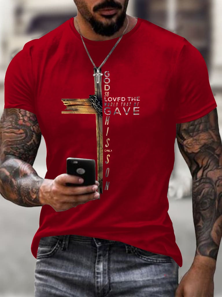 Men's God So Loved The World Print Casual T-Shirt