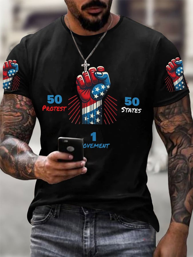 π₯Buy 3 Get 15% Offπ₯Men's 50 Protests 50 States 1 Movement Print T-Shirt