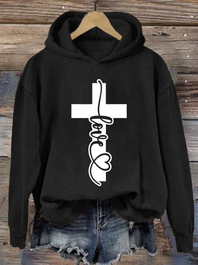 Women's Love Cross Print Casual Sweatshirt