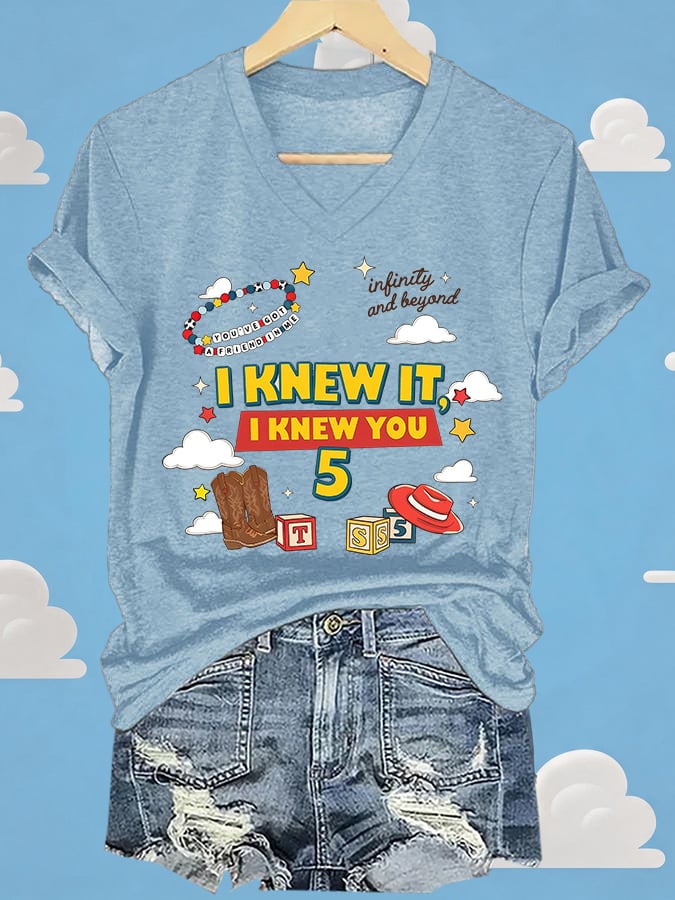 V-Neck Retro I Knew It Print T-Shirt