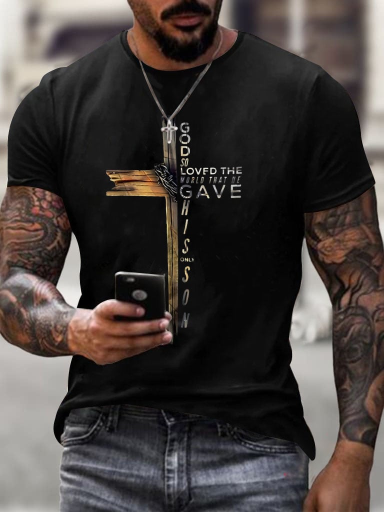 Men's God So Loved The World Print Casual T-Shirt