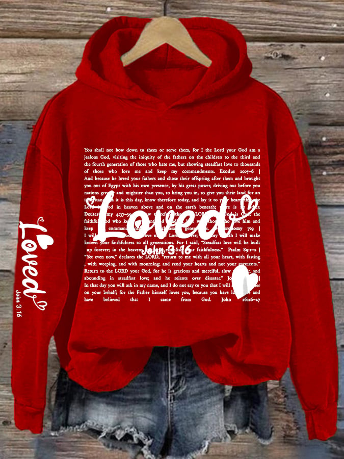 Women's Valentine's Day printed hooded sweatshirt