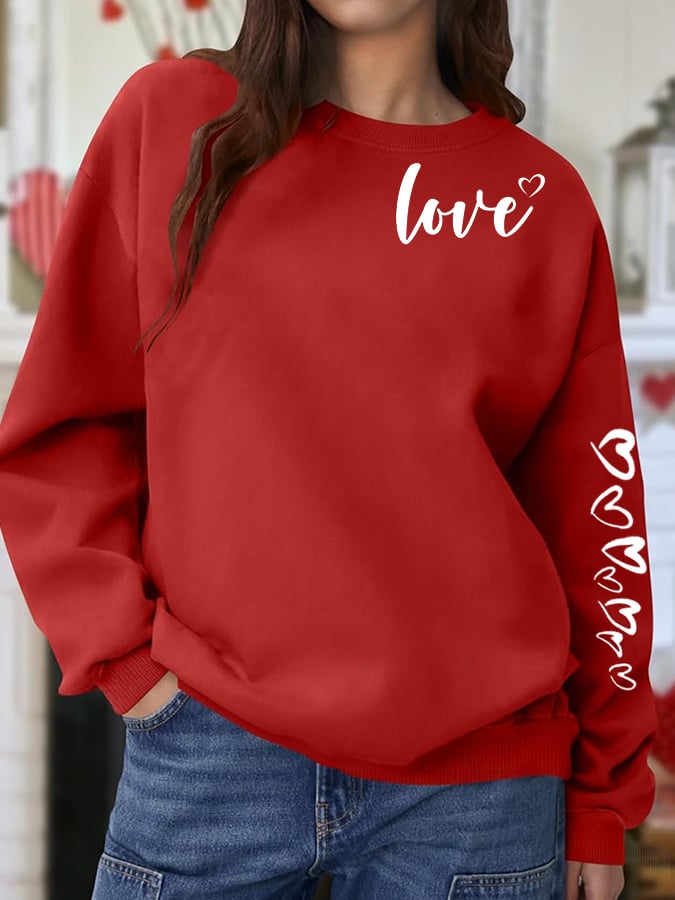 Women's Valentine's Day Printed Round Neck Sweatshirt