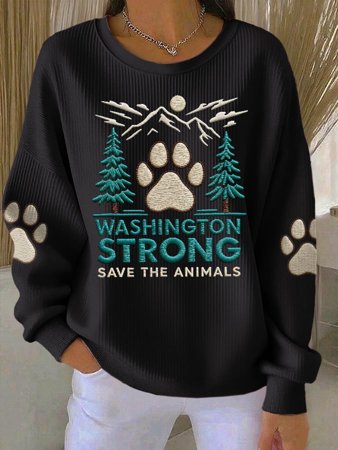 Retro Washington Strong Save The Animals Print Sweatshirt