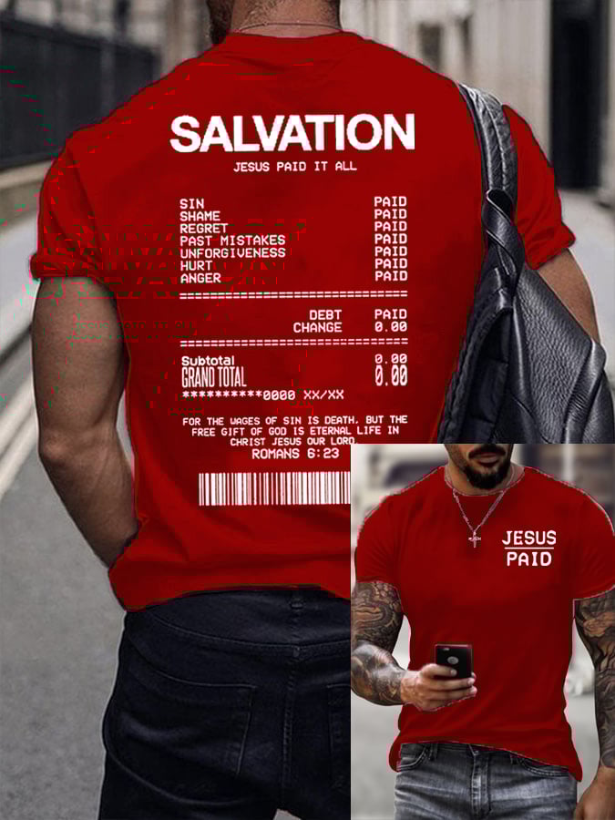 Men's Salvation Jesus Paid It All Faith Print Shirt