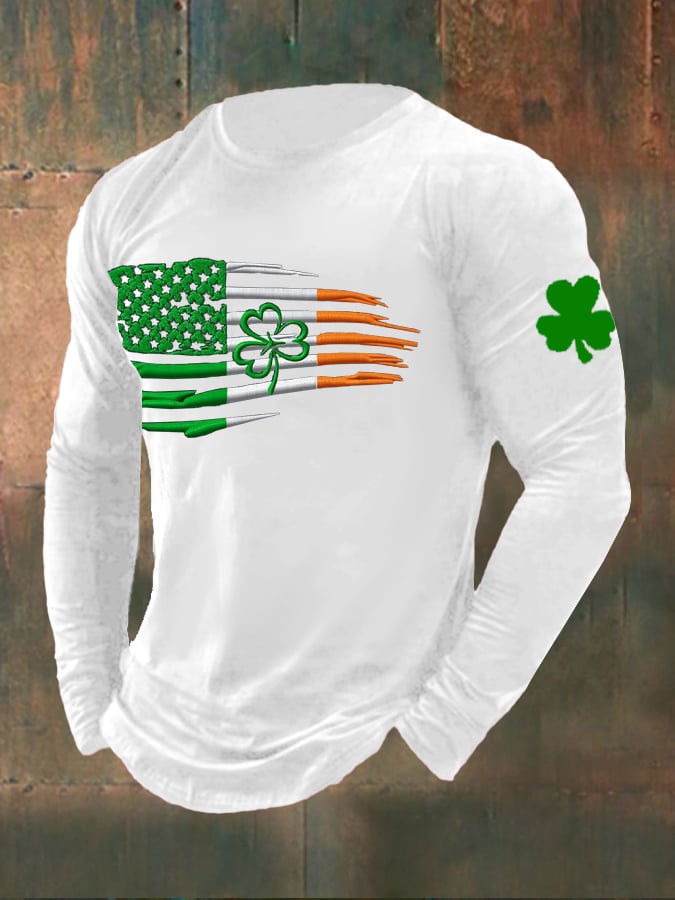 Men's Retro Saint Patrick's Day Ireland Flag Print T-Shirt