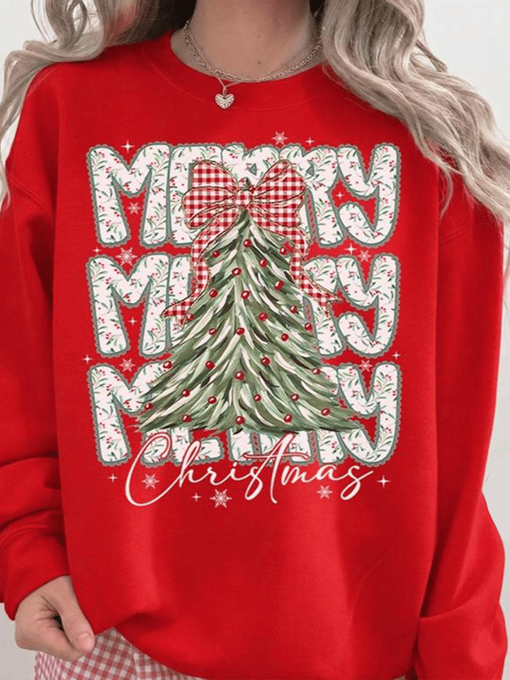 Retro Merry Christmas Holiday Sweatshirt, Xmas Tree Sweatshirt, Cottagecore Gift for Women, Floral Gingham Comfort Colors Top, Winter Sweater Womenswear