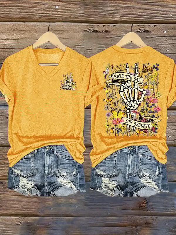 Women's Flower skull hand gesture Of WDNC Club We Do Not Care Menopause Perimenopause Print T-Shirt