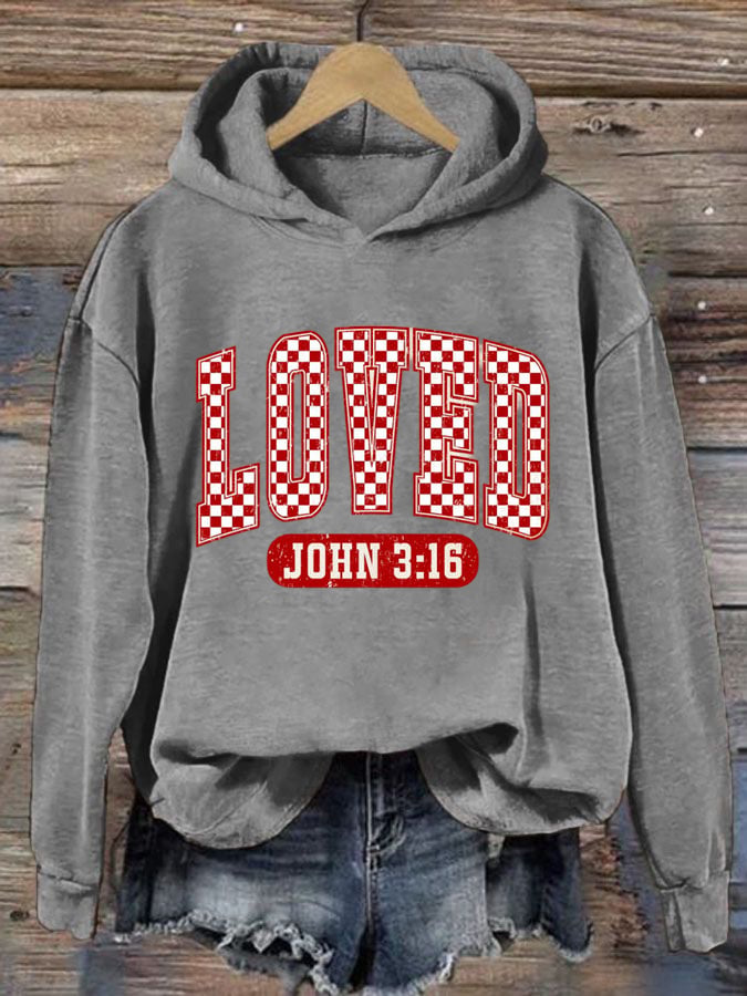 Women's Loved John 316 Valentines Day Print Hooded Sweatshirt