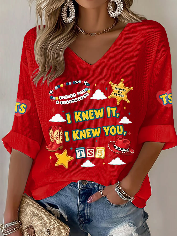 V-Neck Retro I Knew It Print T-Shirt