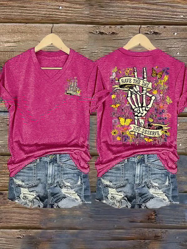 Women's Flower skull hand gesture Of WDNC Club We Do Not Care Menopause Perimenopause Print T-Shirt