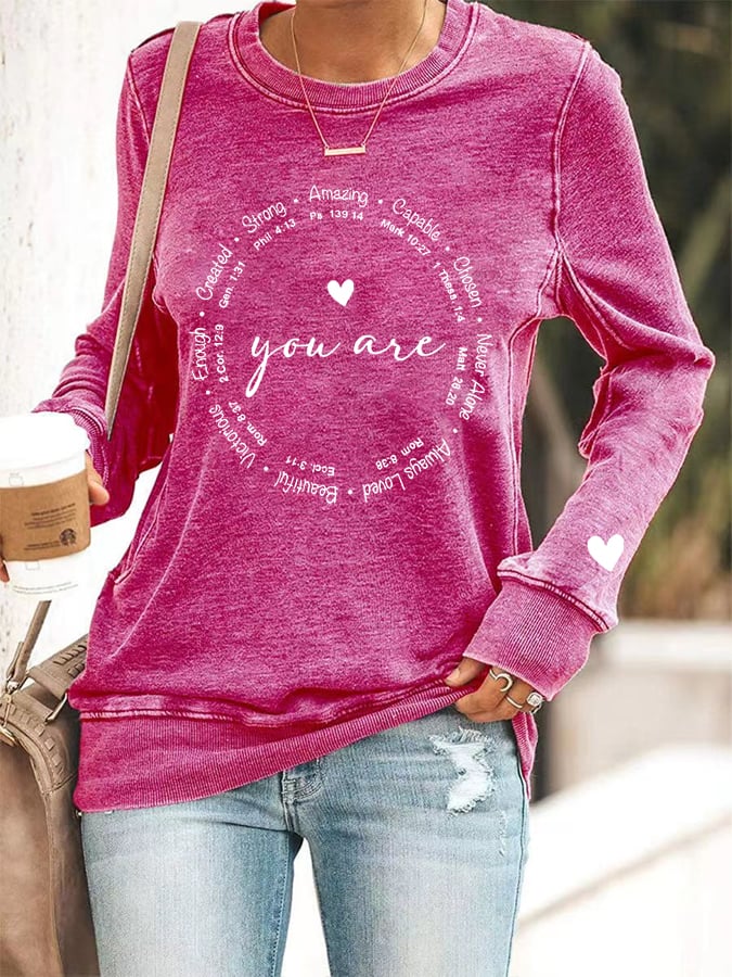 Women's You Are Enough Valentine'S Day Christian Print Sweatshirt