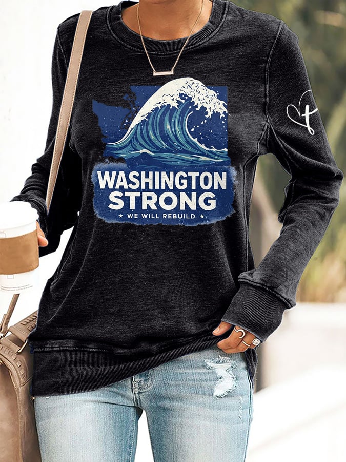 Retro Washington Strong We Will Rebuild Print Sweatshirt