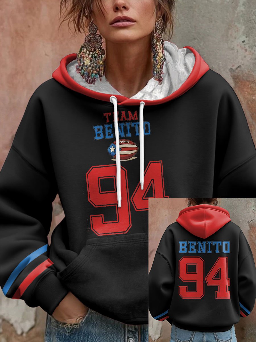 Women's Bunny Football Music Lover Print Casual Hooded Sweatshirt