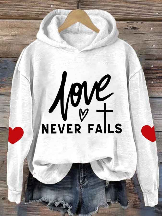 Women's Love Never Fails Heart Printed Sweatshirt