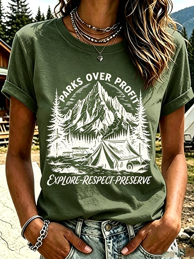 Women's National Park Print Casual T-Shirt