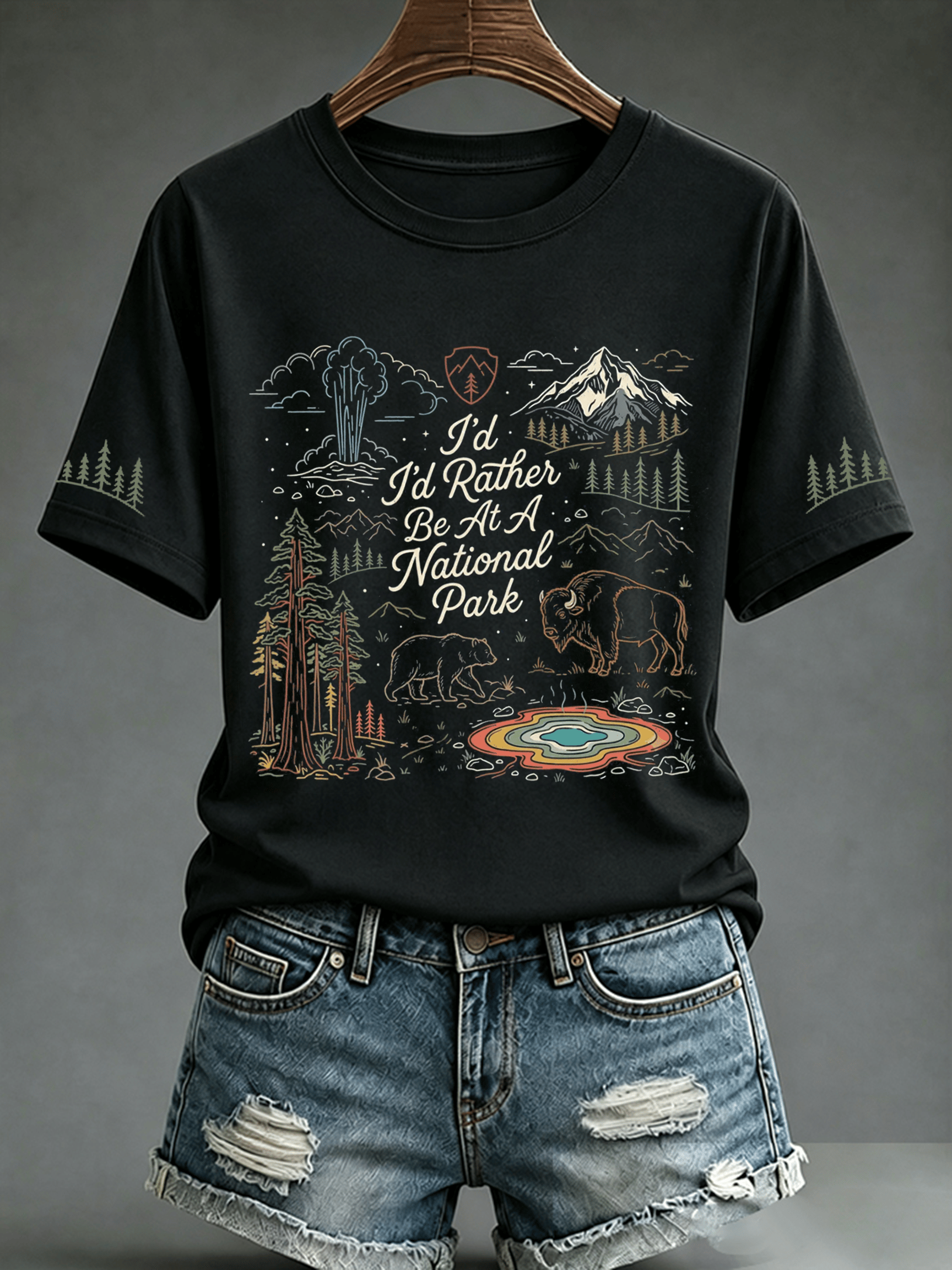 Women's I'd Rather Be At A National Park Print Short-Sleeve Top