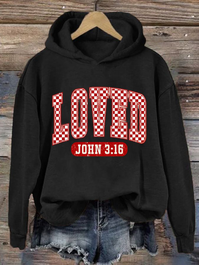 Women's Loved John 316 Valentines Day Print Hooded Sweatshirt