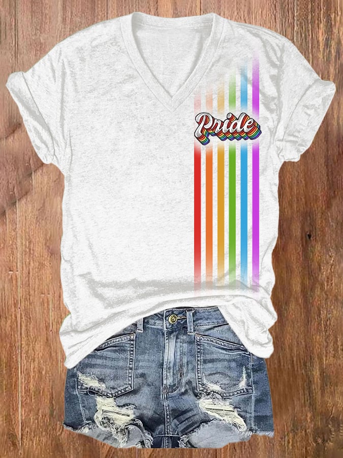 V-neck Retro LGBT Pride Print T-Shirt