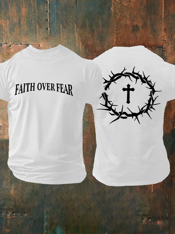 🔥Buy 3 Get 15% Off🔥🔥Hot Sale Picks 🔥Men's Faith Over Fear Printed Casual T-Shirt