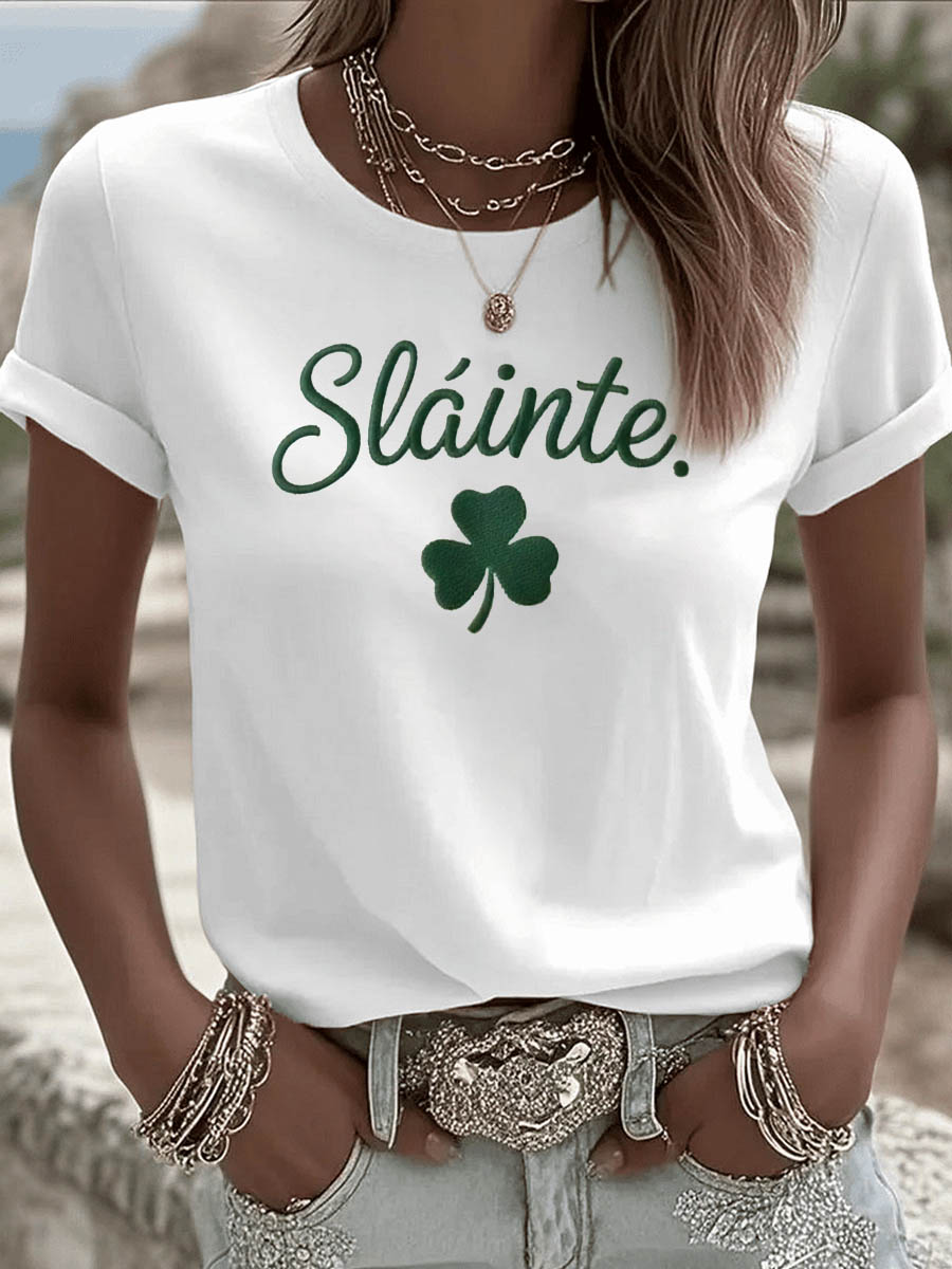 St. Patrick'S Day Pattern Round-Neck 100% Cotton 180g T-Shirt