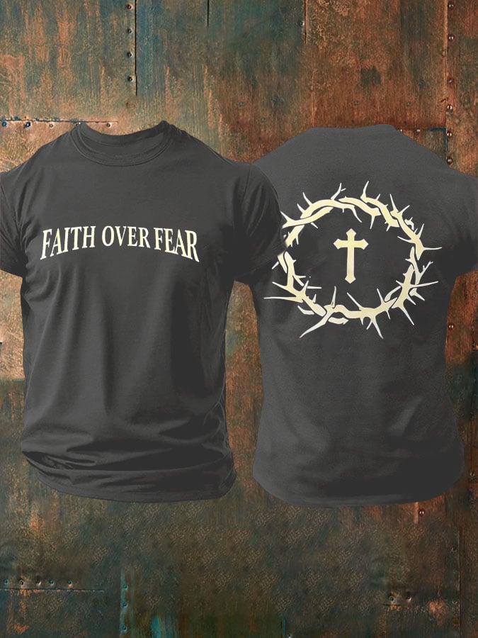 🔥Buy 3 Get 15% Off🔥🔥Hot Sale Picks 🔥Men's Faith Over Fear Printed Casual T-Shirt