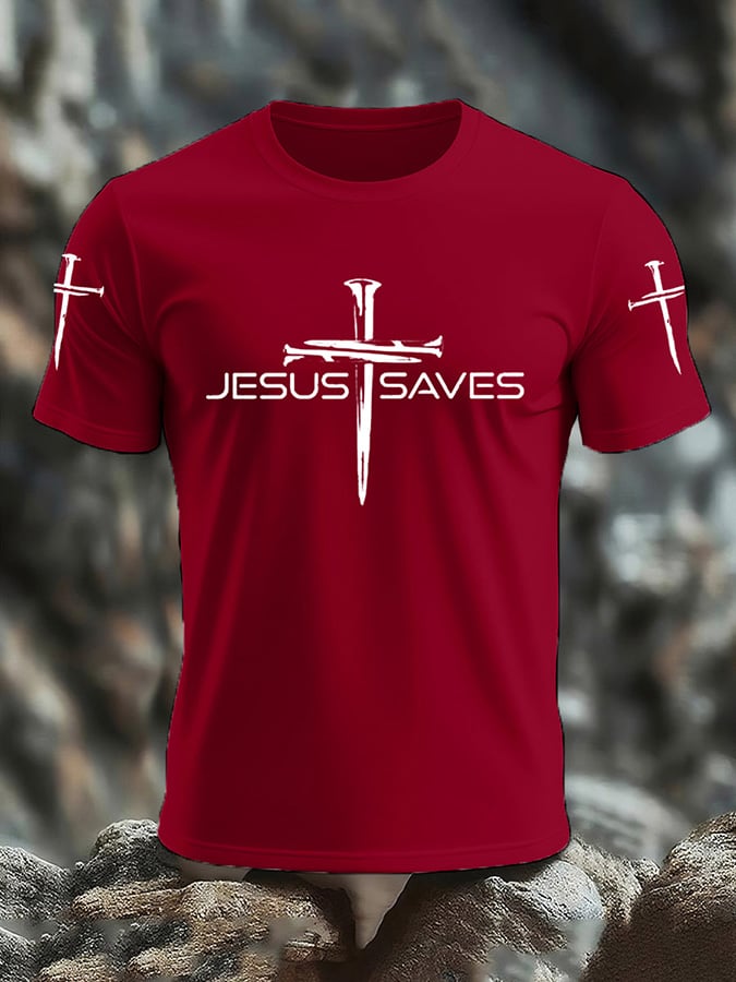 🔥Buy 3 Get 15% Off🔥Men's Faith Jesus Saves Print Casual T-Shirt