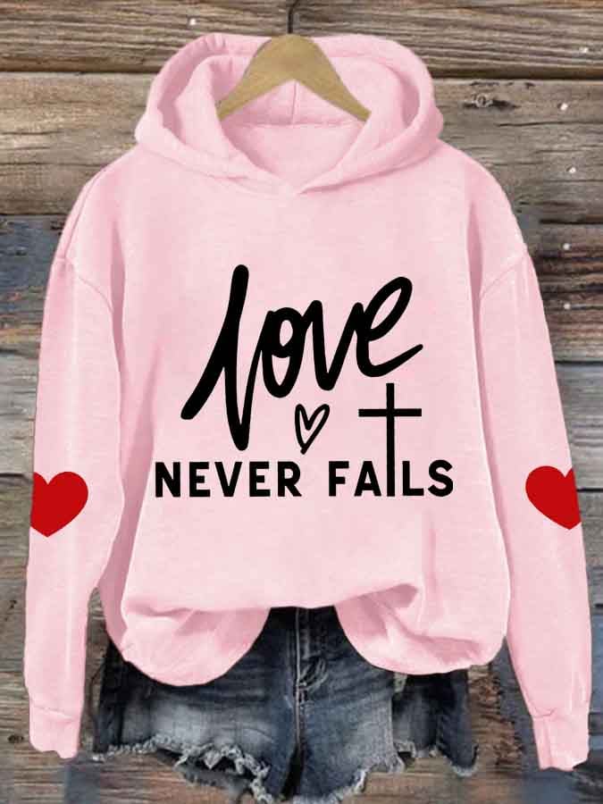 Women's Love Never Fails Heart Printed Sweatshirt