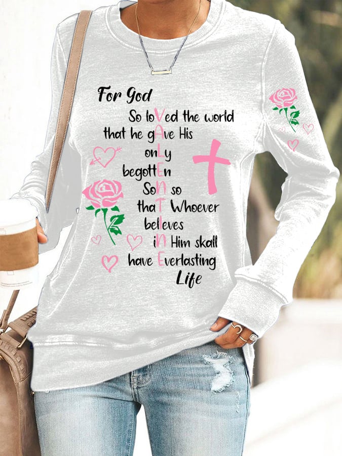 Women's John 316 God So Loved The World Valentine'S Day Christian Print Sweatshirt