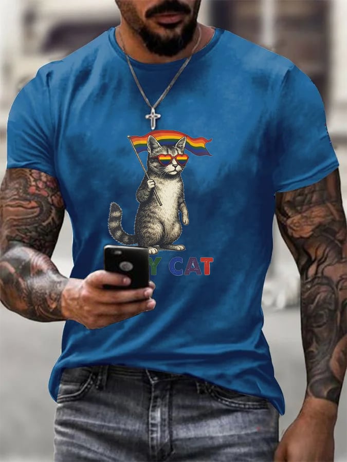 Men's Gay Month Rainbow Print Casual Crew Neck T-Shirt