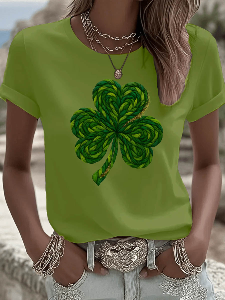 St. Patrick'S Day Pattern Clover Round-Neck 100% Cotton 180g T-Shirt