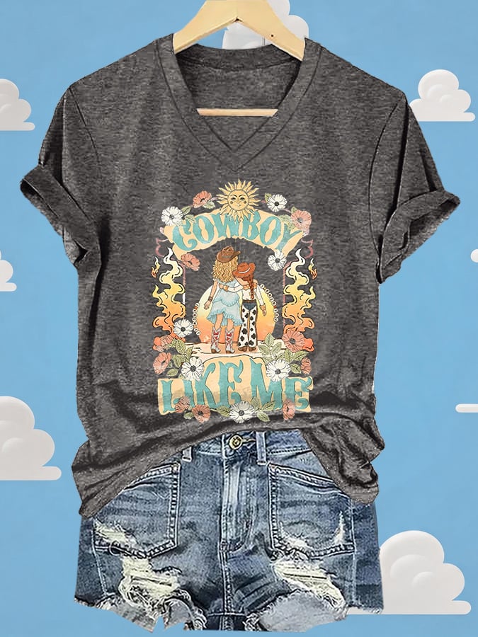 V-Neck Retro I Knew It Print T-Shirt