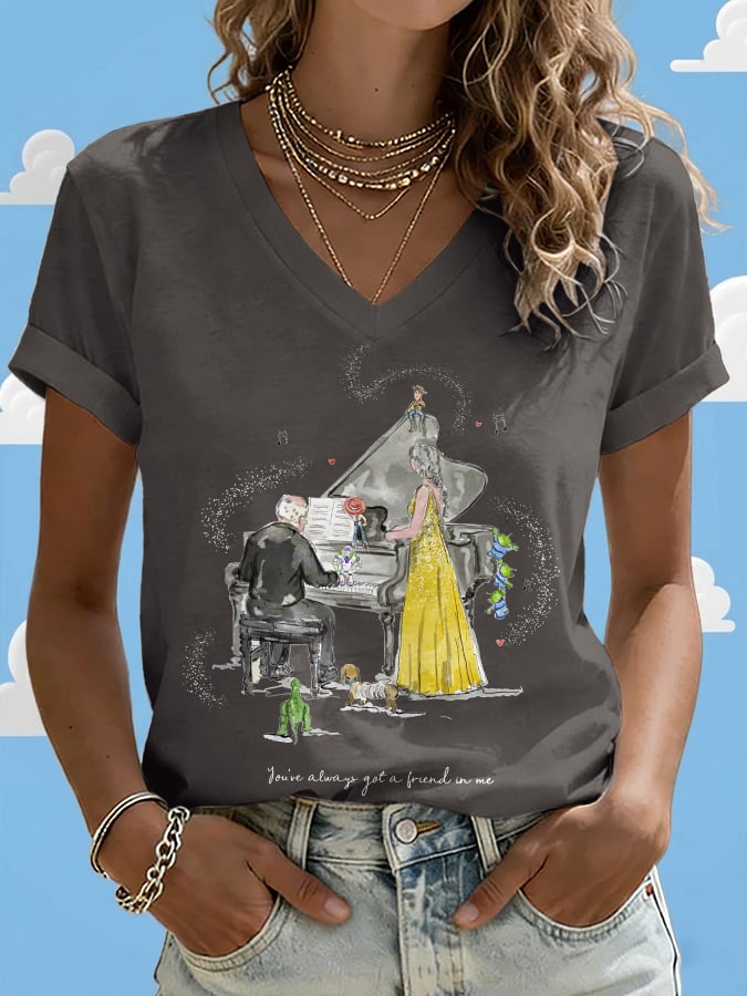 V-Neck Retro You've Always Got A Friend In Me Print T-Shirt