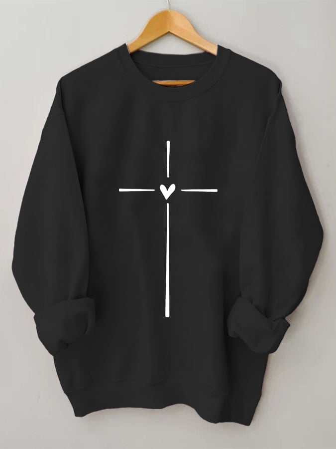 Women's Christian Faith Cross Printed Long Sleeve T-Shirt