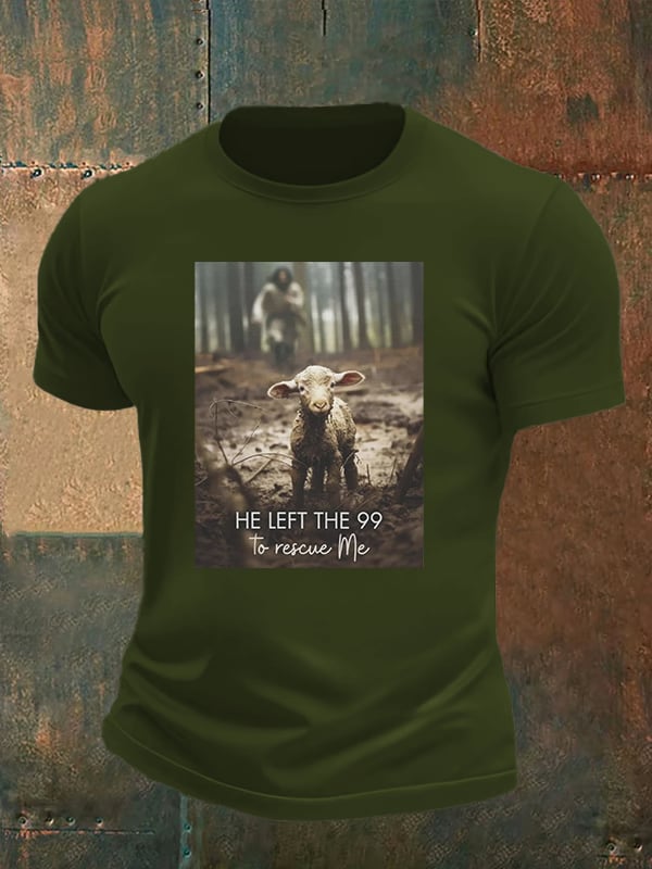 🔥Buy 3 Get 15% Off🔥Men's He Left the 99 to Rescue Me, Jesus and Lost Sheep, Christian T-shirt