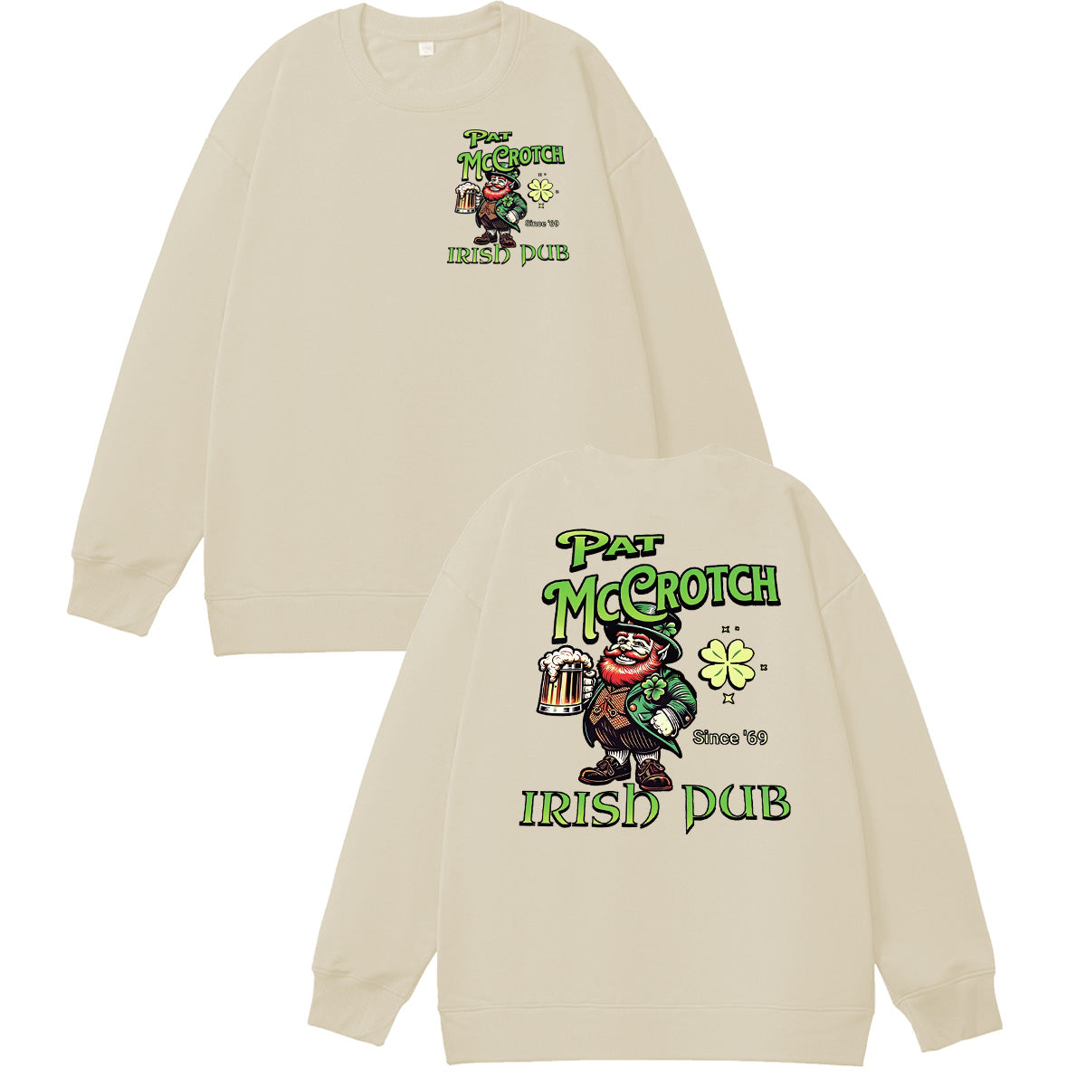 St.Patrick's Day Print Pattern 100% 300g Cotton Crew Neck Sweatshirt