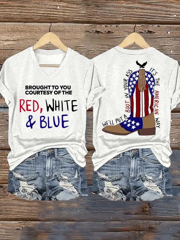 Women's RED, WHITE & BLUE Print T-Shirt