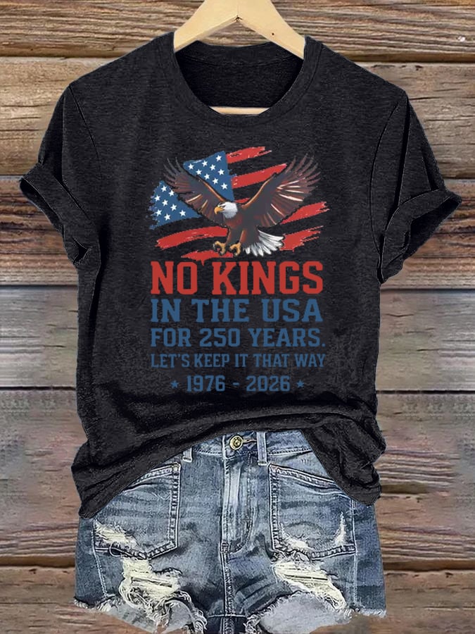 Women's No Kings USA Patriotic Tee ,250 Years of Democracy printed T-shirt