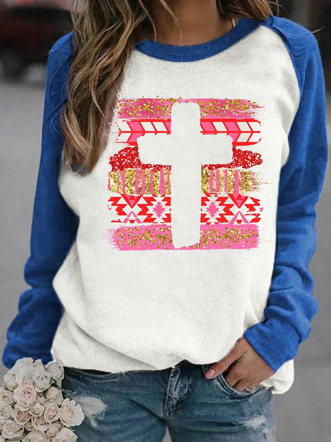 Women's Valentine's Day Cross Print Casual Long Sleeve Hoodie