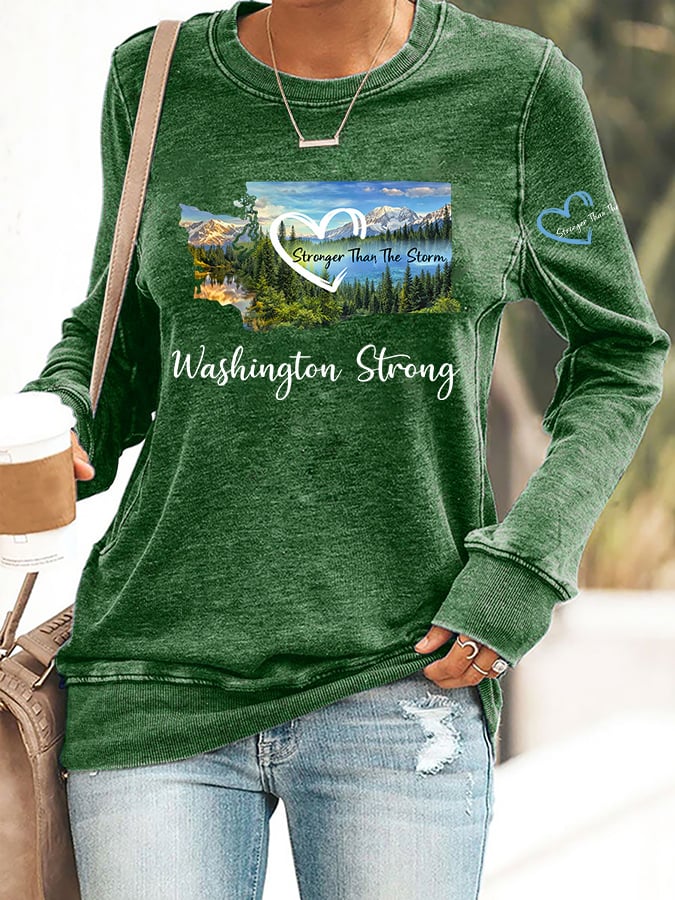 Retro Washington Strong Stronger Than The Storm Print Sweatshirt