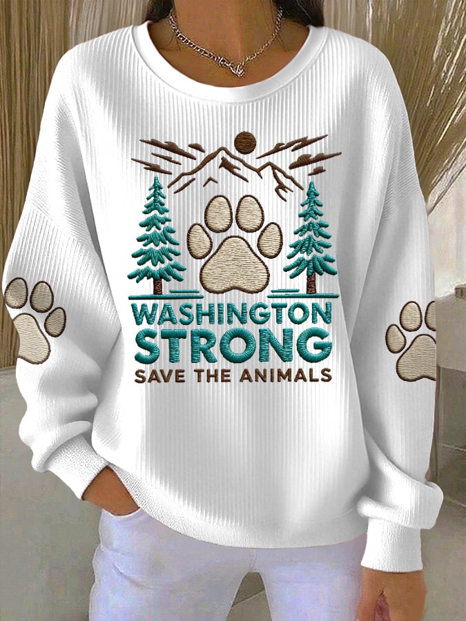 Retro Washington Strong Save The Animals Print Sweatshirt