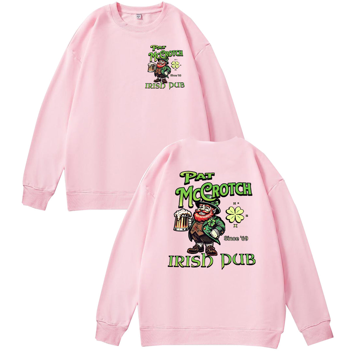 St.Patrick's Day Print Pattern 100% 300g Cotton Crew Neck Sweatshirt