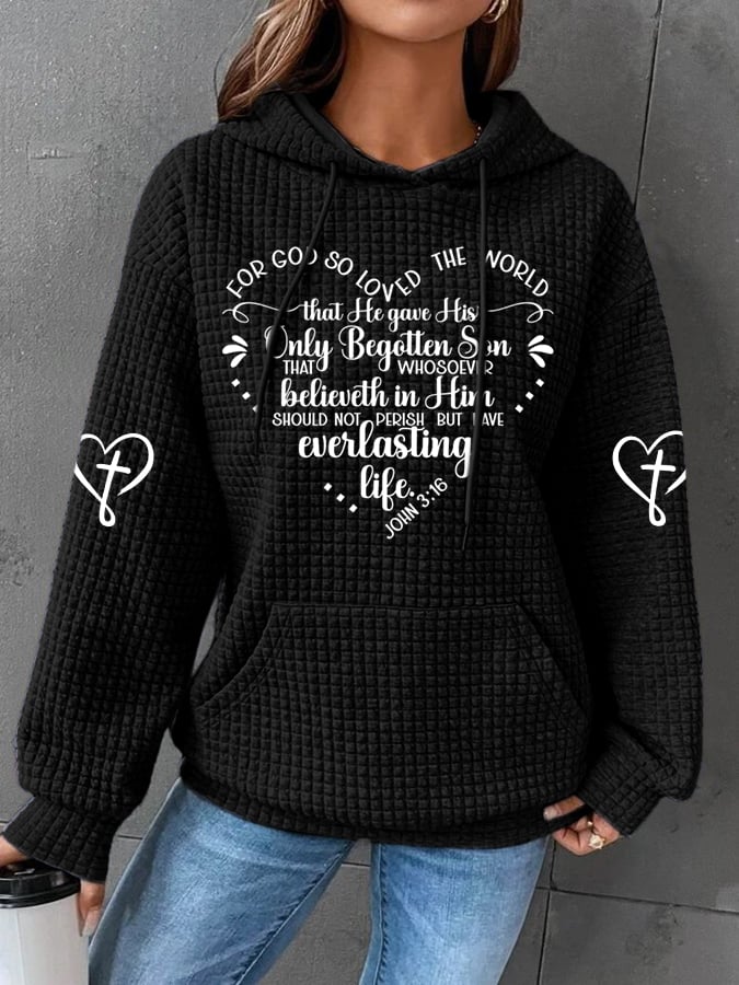 Women's John 3:16 For God So Loved the World Heart Shaped Bible Verse Hoodie