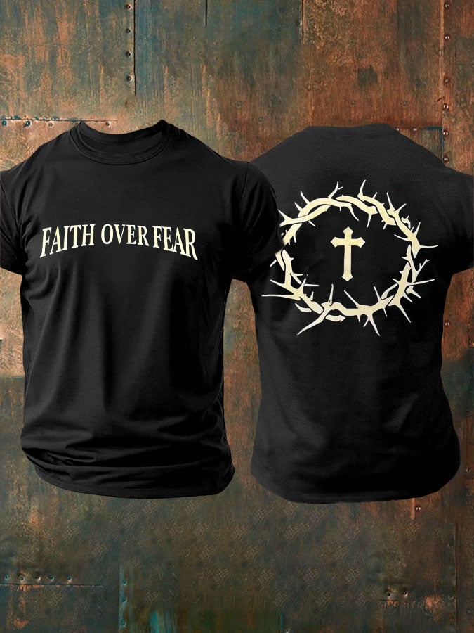 🔥Buy 3 Get 15% Off🔥🔥Hot Sale Picks 🔥Men's Faith Over Fear Printed Casual T-Shirt