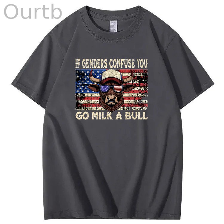 If Genders Confuse You Go Milk A Bull Print 100% Cotton T-Shirt